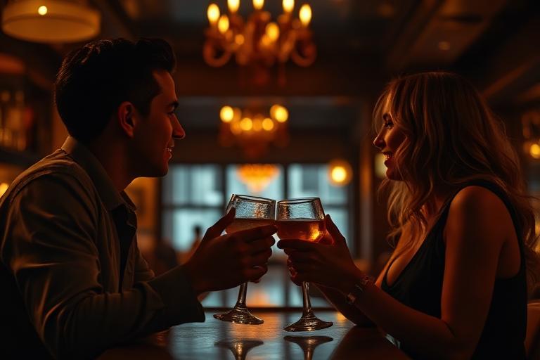 Friends connecting at a bar through Greeli